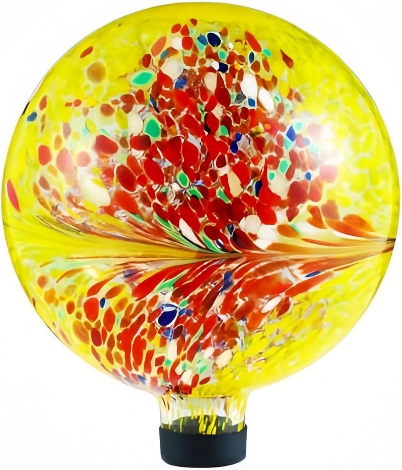 VOREEN 10-Inch Glass Gazing Ball, Outdoor Gazing Globe, Handmade Reflective Ball Yard Decoration for Homes, Patio, Lawn and Gardens, Gift for Mom Wife Friend Christmas, Phoenix Tail Design, Yellow - Image 1